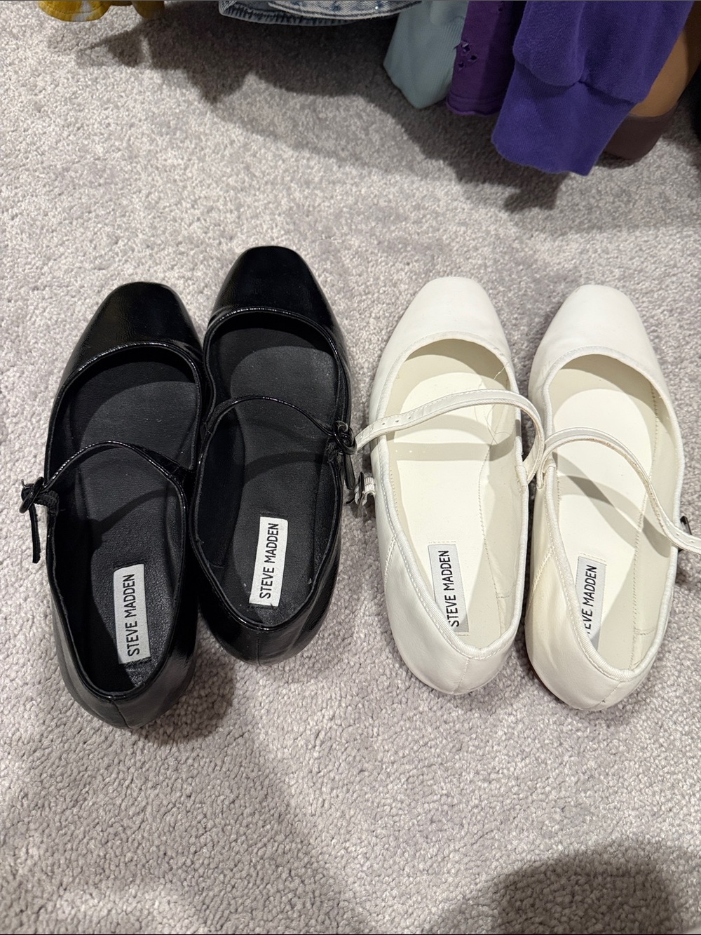 Steve Madden Two-Pair Mary Jane Flats in Black and White